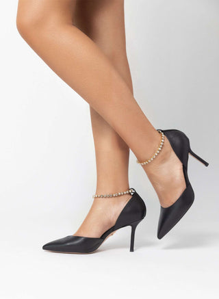 Adorné black with zircon anklet strap