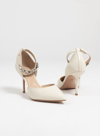 Adorné creme flower Strap og grundlæggende læderrem - En sko, to stropper.