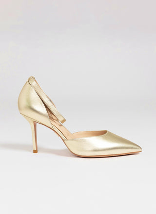 Adorné Goldblumenriemen und schlichter Lederriemen - Ein Schuh, zwei Riemenoptionen.